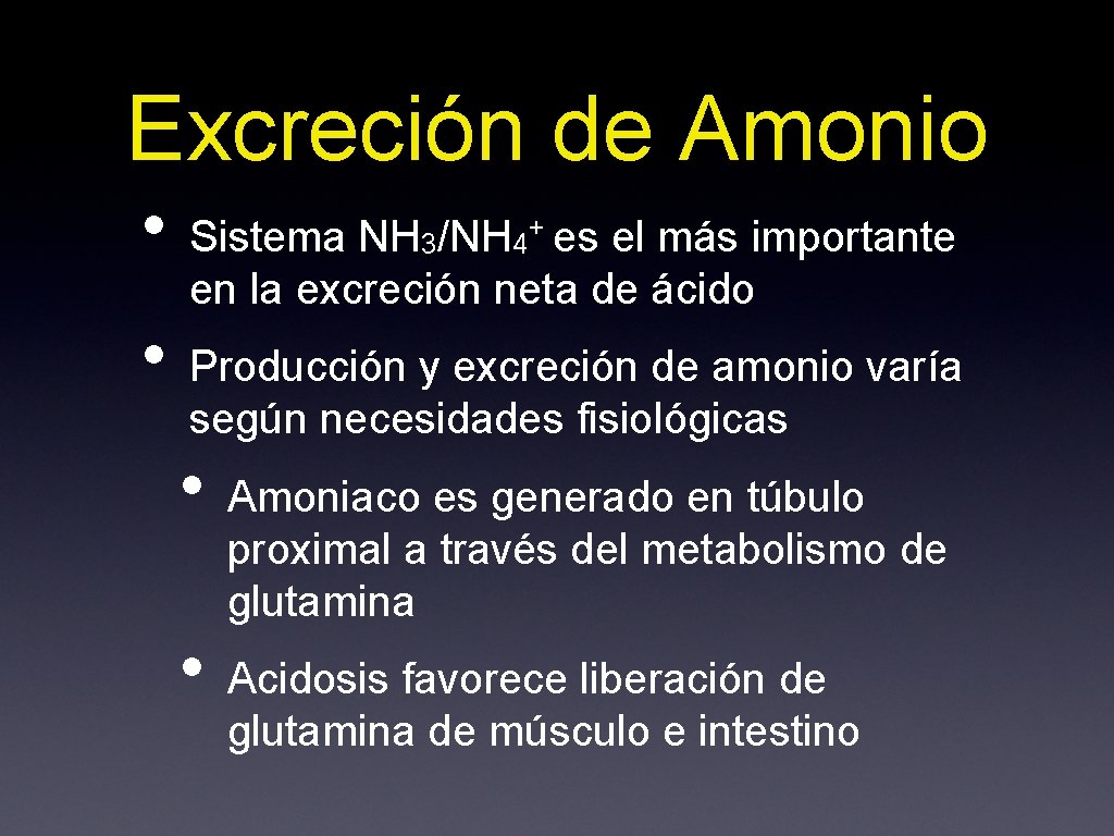 Excreción de Amonio • • Sistema NH 3/NH 4+ es el más importante en