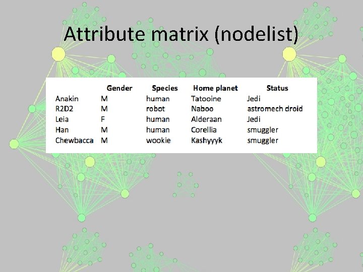 Attribute matrix (nodelist) 