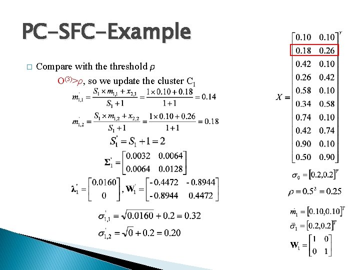 PC-SFC-Example � Compare with the threshold ρ O(3)>ρ, so we update the cluster C