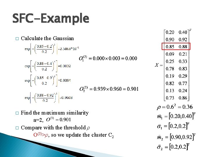 SFC-Example � Calculate the Gaussian � Find the maximum similarity a=2, Compare with the