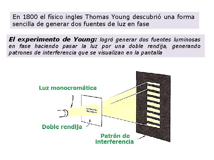 En 1800 el físico ingles Thomas Young descubrió una forma sencilla de generar dos