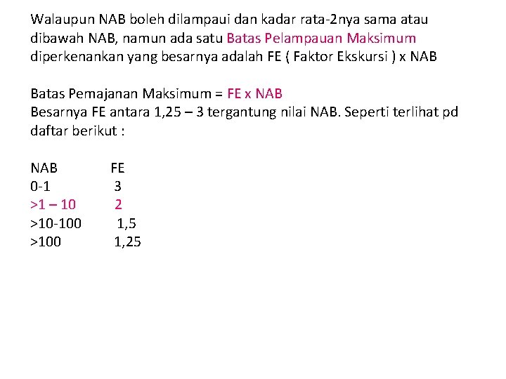 Walaupun NAB boleh dilampaui dan kadar rata-2 nya sama atau dibawah NAB, namun ada