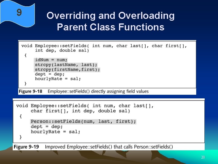 9 Overriding and Overloading Parent Class Functions 28 9 Overriding and Overloading Parent Class Functions 28