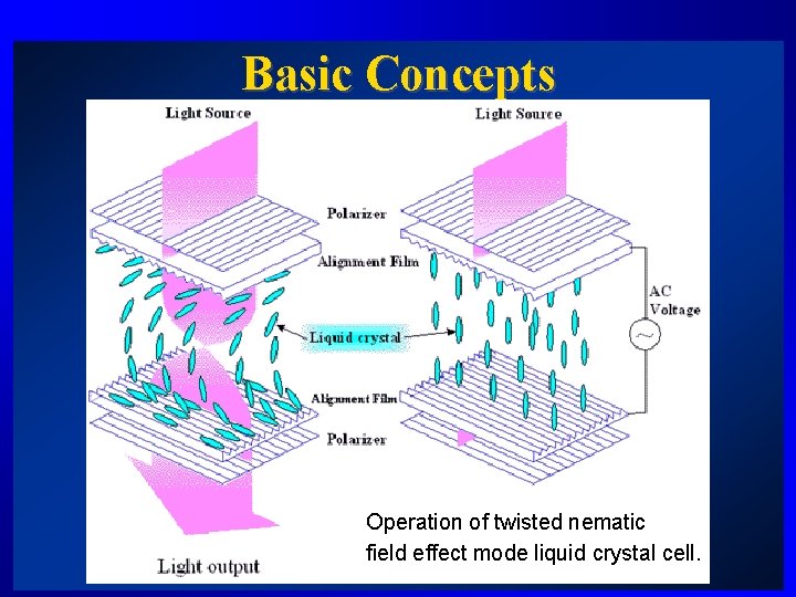 Basic Concepts Operation of twisted nematic field effect mode liquid crystal cell. 