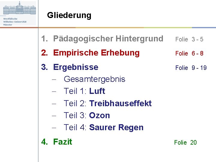 Gliederung 1. Pädagogischer Hintergrund Folie 3 - 5 2. Empirische Erhebung Folie 6 -