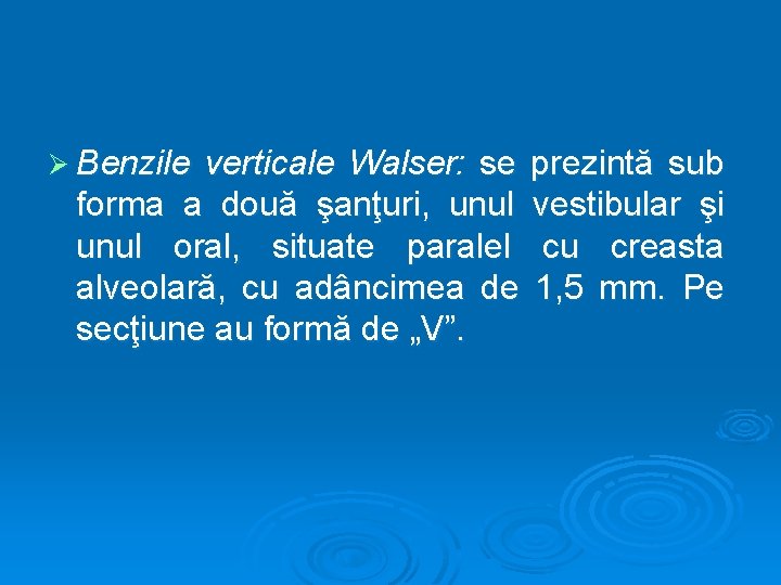 Ø Benzile verticale Walser: se prezintă sub forma a două şanţuri, unul vestibular şi