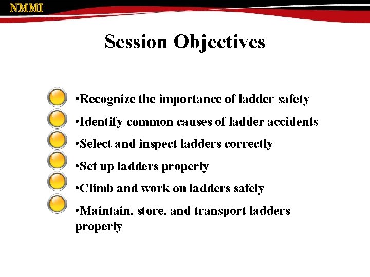 Session Objectives • Recognize the importance of ladder safety • Identify common causes of