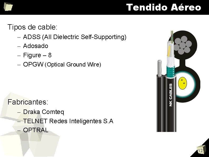 Tendido Aéreo Tipos de cable: – – ADSS (All Dielectric Self-Supporting) Adosado Figure –