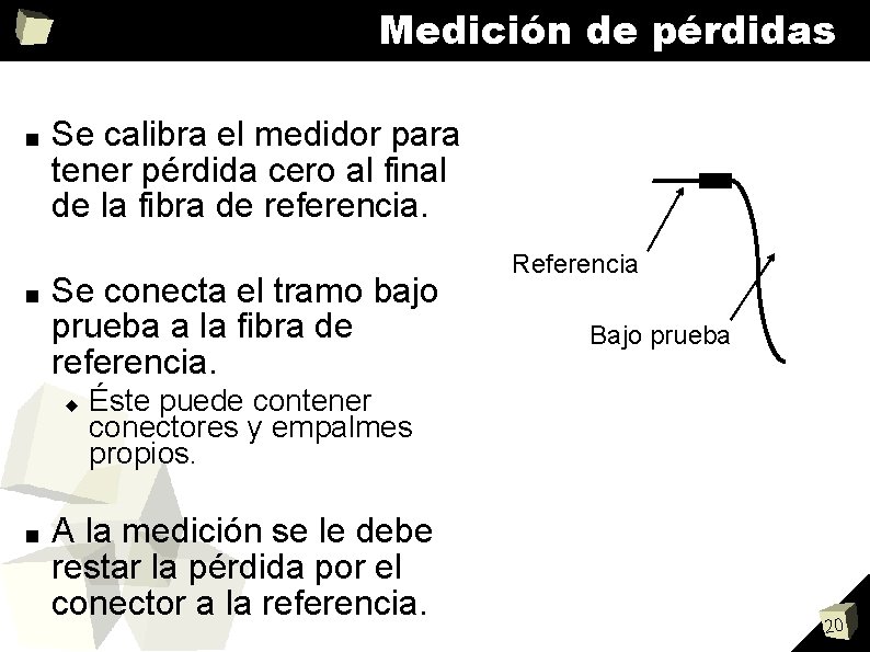 Medición de pérdidas ■ ■ Se calibra el medidor para tener pérdida cero al