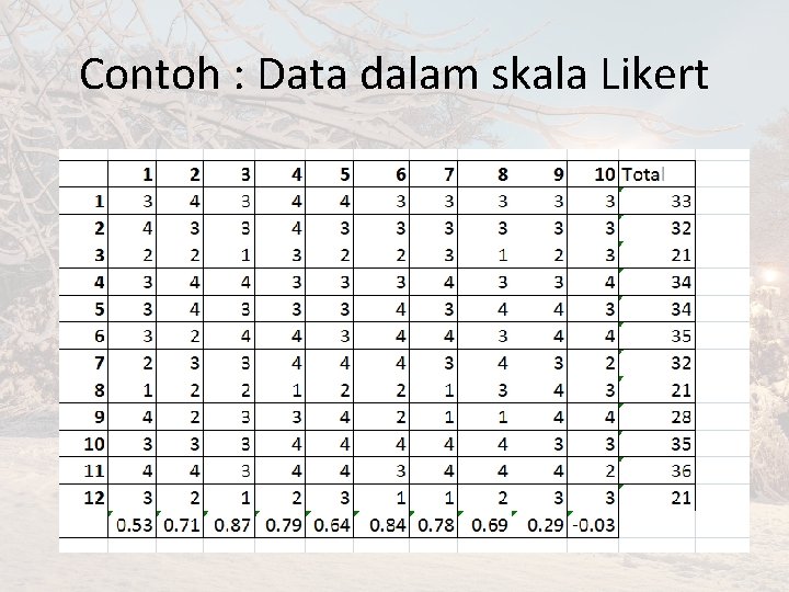 Contoh : Data dalam skala Likert 