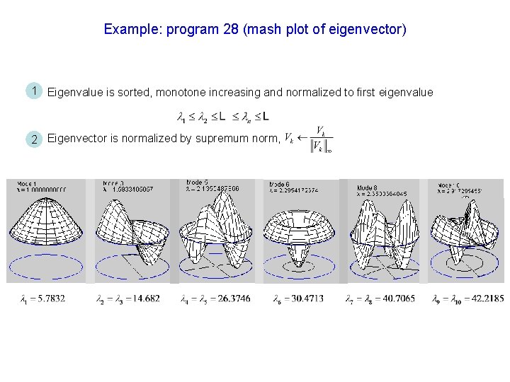 Example: program 28 (mash plot of eigenvector) 1 Eigenvalue is sorted, monotone increasing and