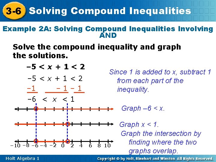 3 -6 Solving Compound Inequalities Example 2 A: Solving Compound Inequalities Involving AND Solve