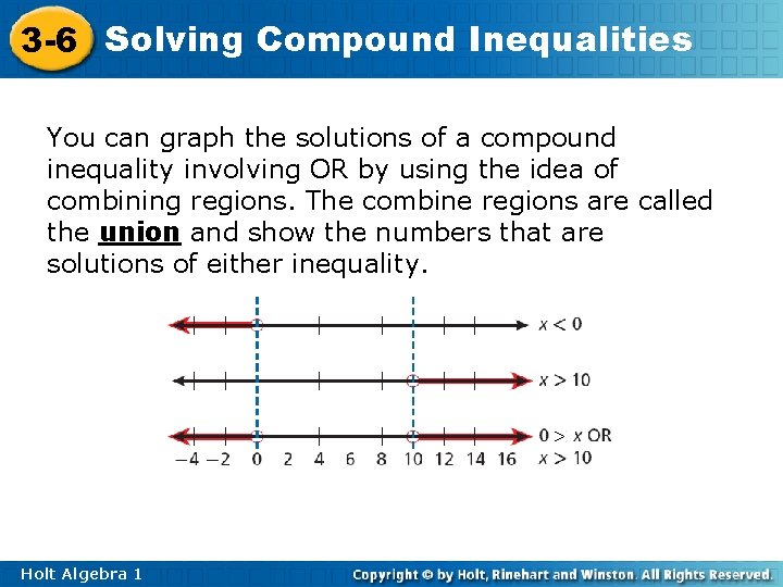 3 -6 Solving Compound Inequalities You can graph the solutions of a compound inequality