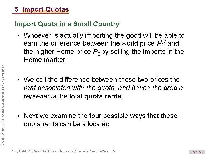 5 Import Quotas Import Quota in a Small Country Chapter 8: Import Tariffs and