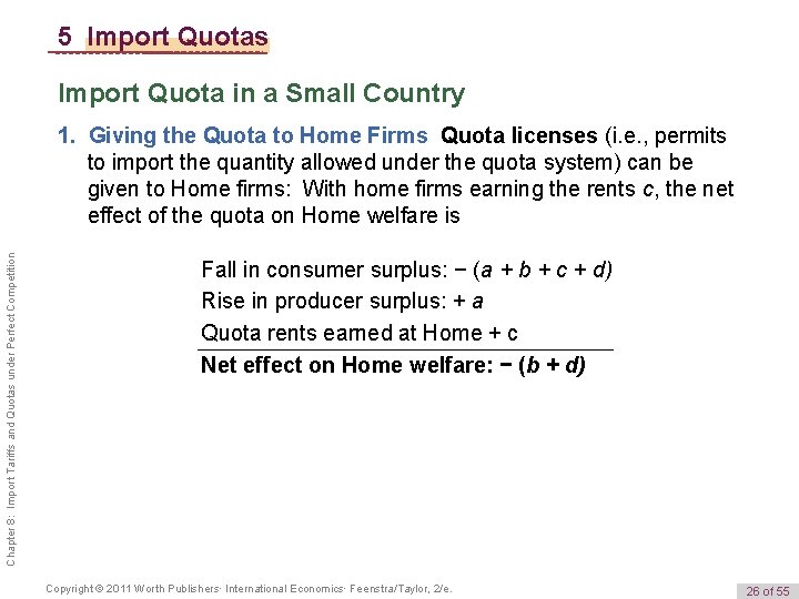 5 Import Quotas Import Quota in a Small Country Chapter 8: Import Tariffs and