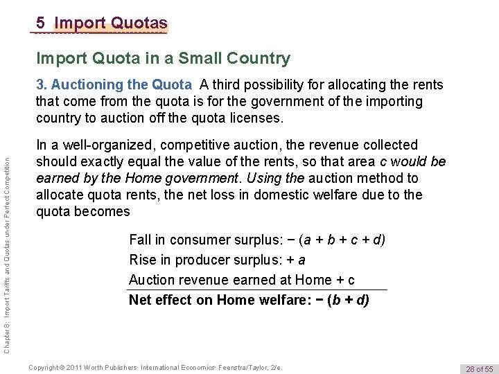 5 Import Quotas Import Quota in a Small Country Chapter 8: Import Tariffs and