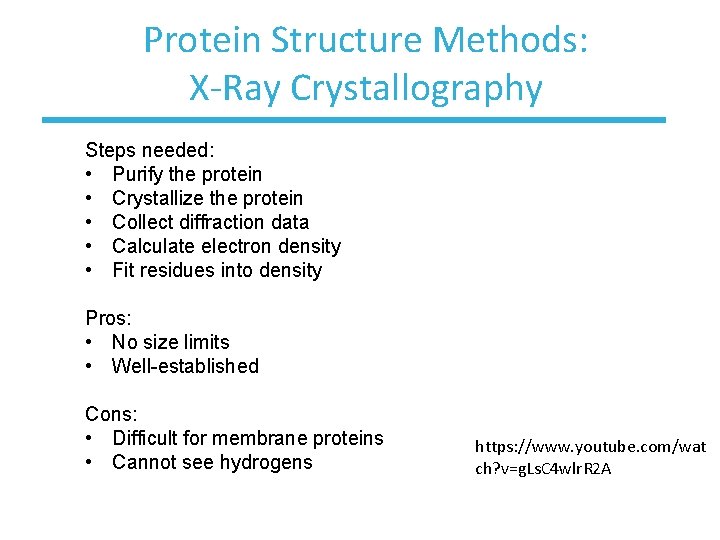 Protein Structure Methods: X-Ray Crystallography Steps needed: • Purify the protein • Crystallize the