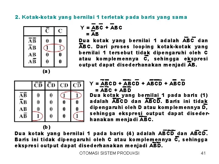2. Kotak-kotak yang bernilai 1 terletak pada baris yang sama (a) Y = ABC 2. Kotak-kotak yang bernilai 1 terletak pada baris yang sama (a) Y = ABC