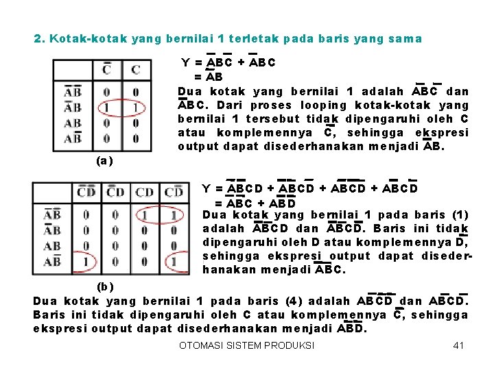 2. Kotak-kotak yang bernilai 1 terletak pada baris yang sama (a) Y = ABC