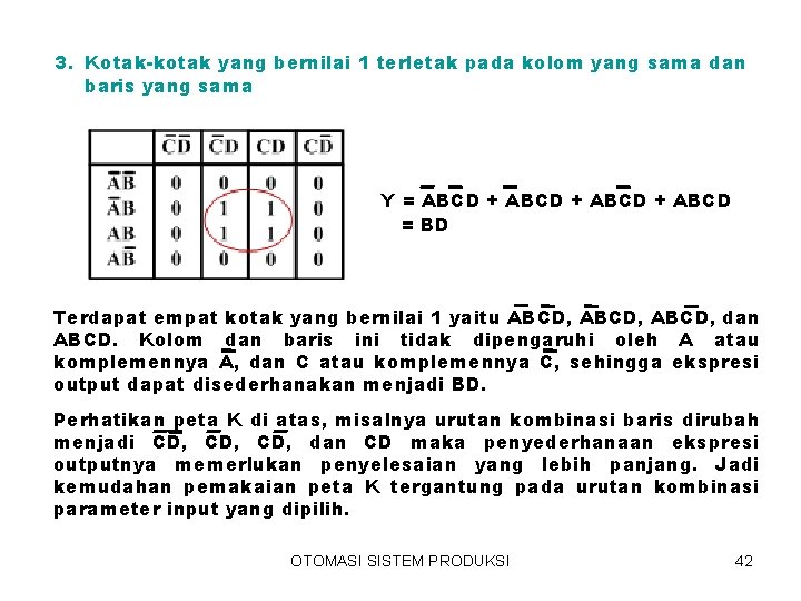 3. Kotak-kotak yang bernilai 1 terletak pada kolom yang sama dan baris yang sama