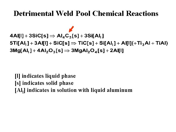 Detrimental Weld Pool Chemical Reactions [l] indicates liquid phase [s] indicates solid phase [All]
