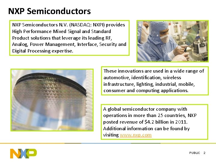 NXP Semiconductors N. V. (NASDAQ: NXPI) provides High Performance Mixed Signal and Standard Product