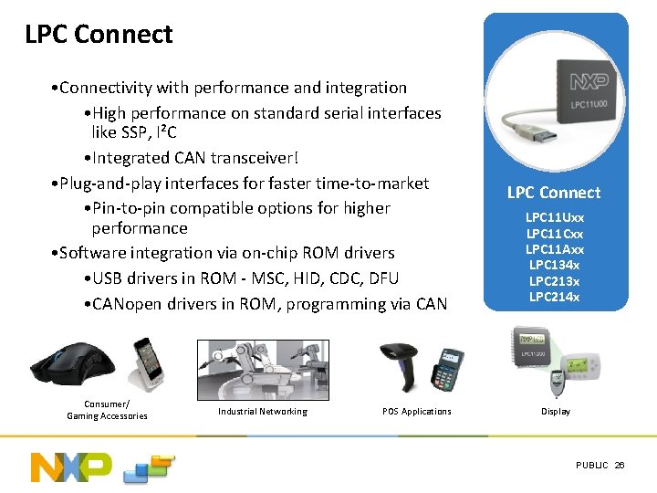 LPC Connect • Connectivity with performance and integration • High performance on standard serial