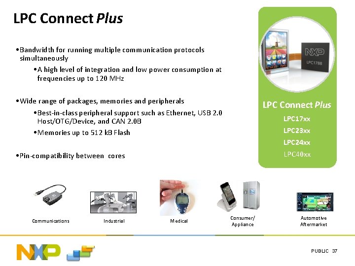 LPC Connect Plus • Bandwidth for running multiple communication protocols simultaneously • A high