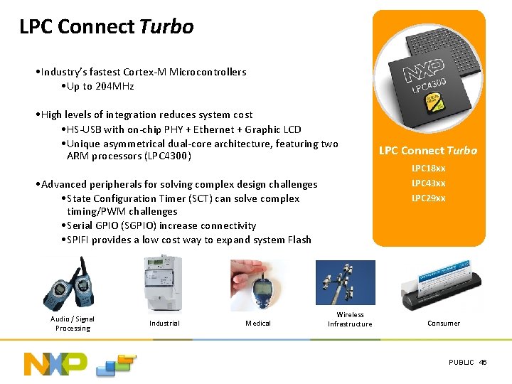 LPC Connect Turbo • Industry’s fastest Cortex-M Microcontrollers • Up to 204 MHz •