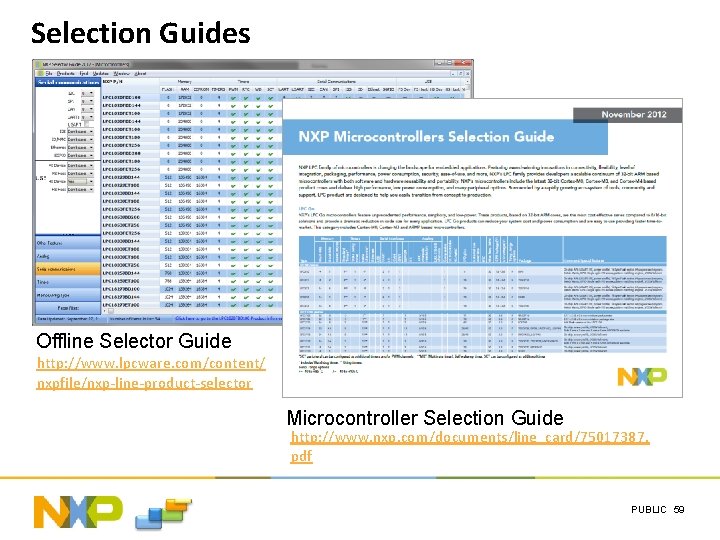 Selection Guides Offline Selector Guide http: //www. lpcware. com/content/ nxpfile/nxp-line-product-selector Microcontroller Selection Guide http: