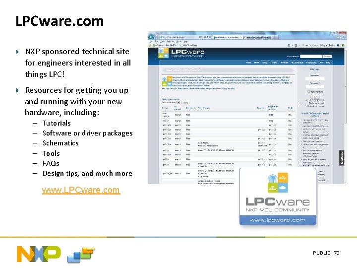 LPCware. com NXP sponsored technical site for engineers interested in all things LPC! Resources