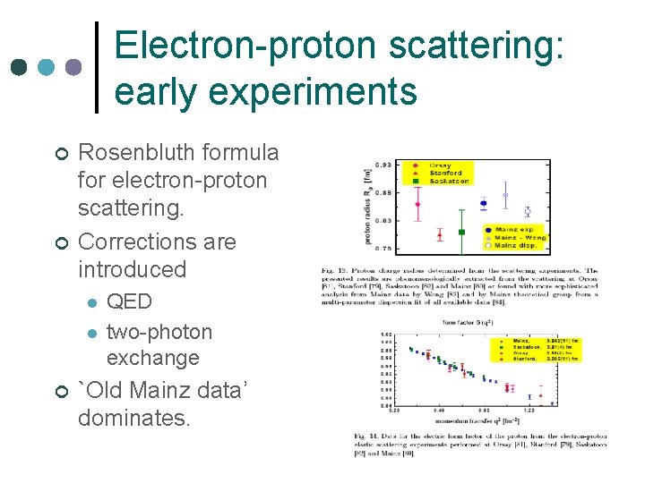 Electron-proton scattering: early experiments ¢ ¢ Rosenbluth formula for electron-proton scattering. Corrections are introduced