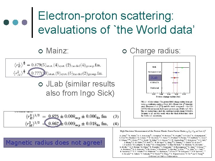 Electron-proton scattering: evaluations of `the World data’ ¢ Mainz: ¢ Charge radius: JLab ¢