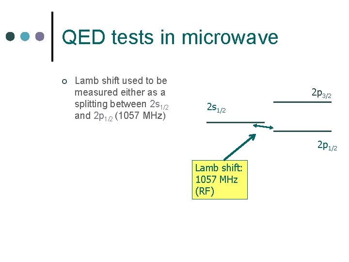 QED tests in microwave ¢ Lamb shift used to be measured either as a
