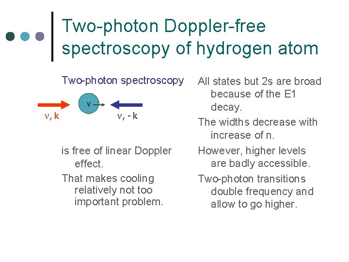 Two-photon Doppler-free spectroscopy of hydrogen atom Two-photon spectroscopy v n, k n, - k