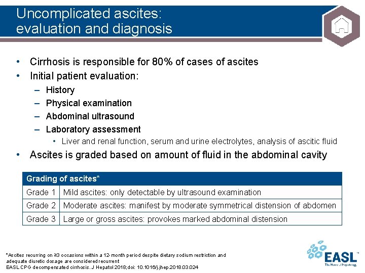 Uncomplicated ascites: evaluation and diagnosis • Cirrhosis is responsible for 80% of cases of