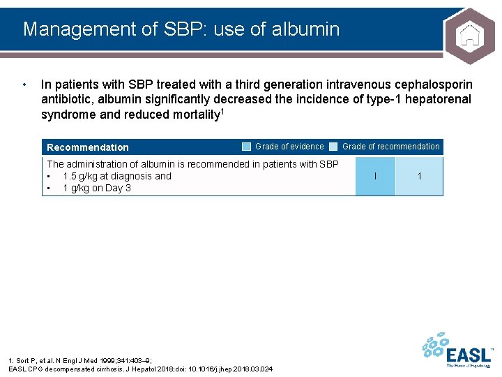 Management of SBP: use of albumin • In patients with SBP treated with a