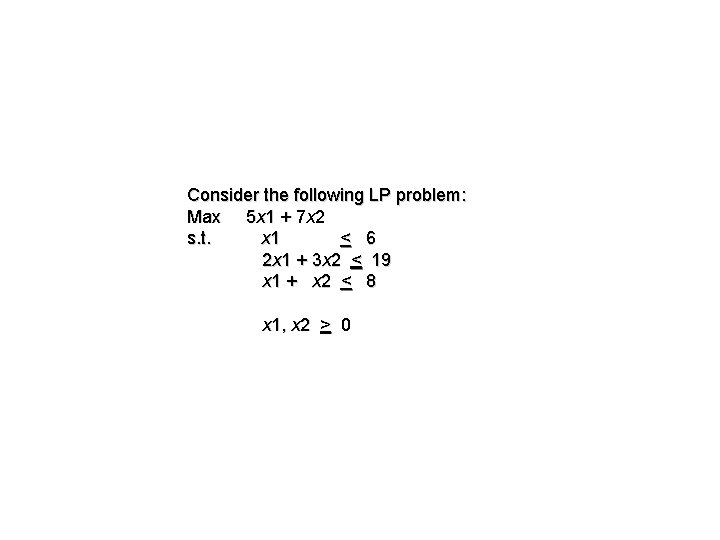 Consider the following LP problem: Max 5 x 1 + 7 x 2 s.