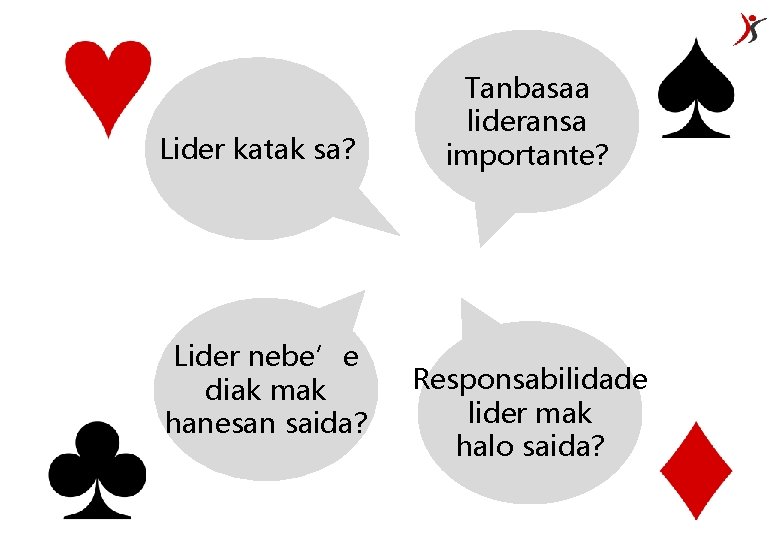 Lider katak sa? Lider nebe’e diak mak hanesan saida? Tanbasaa lideransa importante? Responsabilidade lider