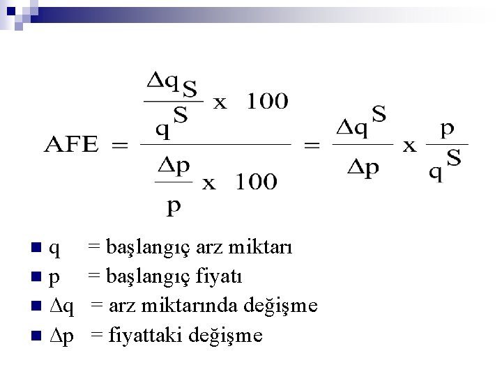 q np n ∆q n ∆p n = başlangıç arz miktarı = başlangıç fiyatı