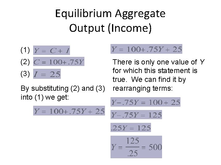 Equilibrium Aggregate Output (Income) (1) (2) (3) By substituting (2) and (3) into (1)
