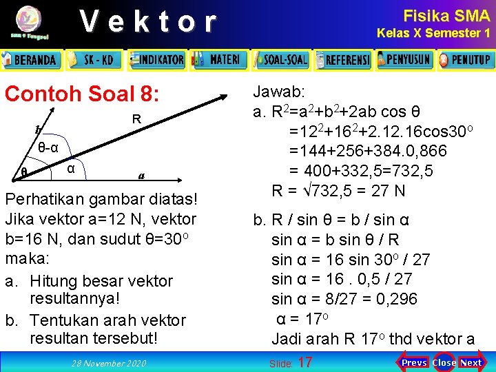Vektor Contoh Soal 8: R b θ-α θ α a Perhatikan gambar diatas! Jika
