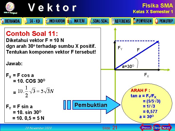 Vektor Fisika SMA Kelas X Semester 1 Contoh Soal 11: Diketahui vektor F =