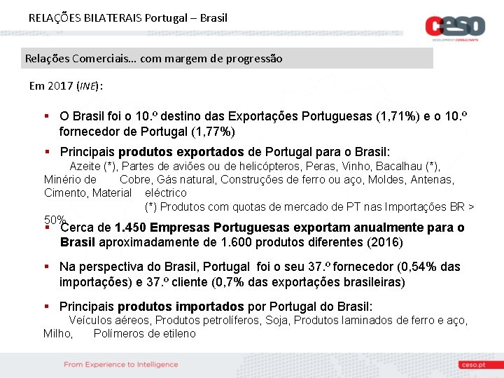 RELAÇÕES BILATERAIS Portugal – Brasil Relações Comerciais… com margem de progressão Em 2017 (INE):