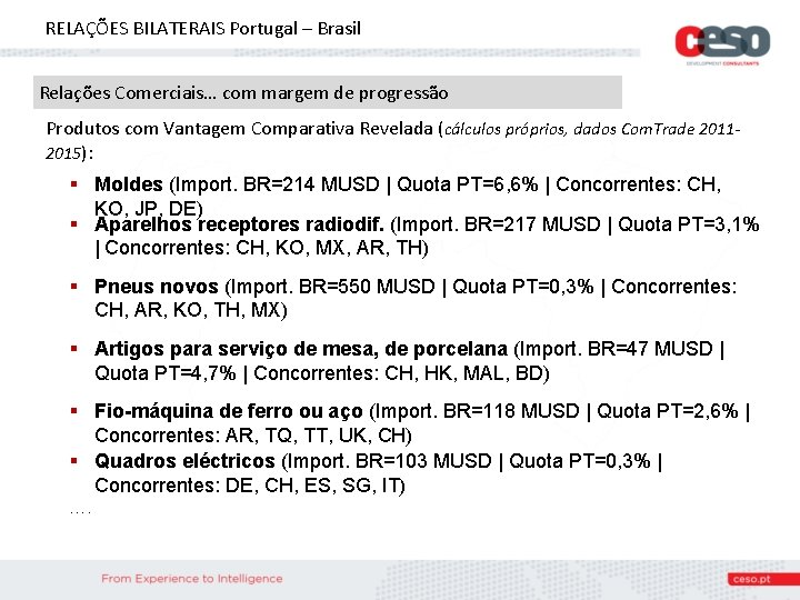 RELAÇÕES BILATERAIS Portugal – Brasil Relações Comerciais… com margem de progressão Produtos com Vantagem