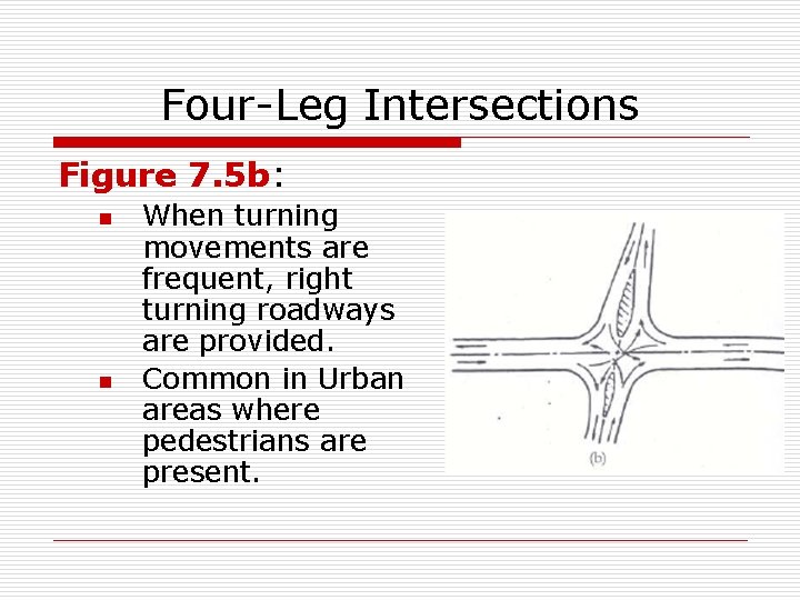 Four-Leg Intersections Figure 7. 5 b: n n When turning movements are frequent, right