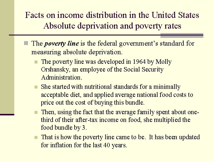 Facts on income distribution in the United States Absolute deprivation and poverty rates n
