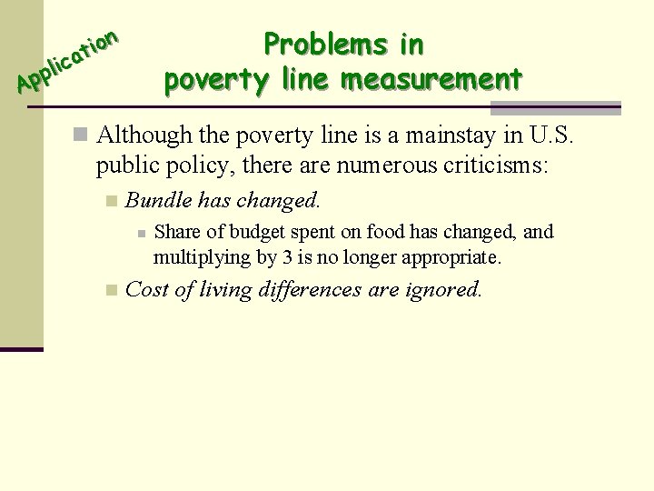 Problems in poverty line measurement n o i at c i pl p A