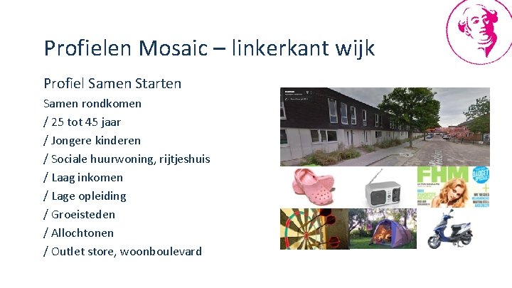 Profielen Mosaic – linkerkant wijk Profiel Samen Starten Samen rondkomen / 25 tot 45