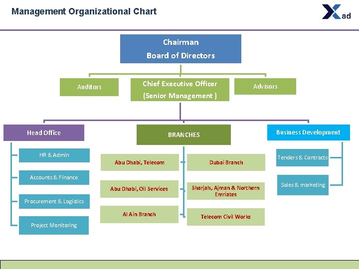 Management Organizational Chart Chairman Board of Directors Auditors Chief Executive Officer (Senior Management )